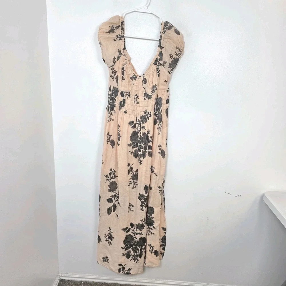 Free People Light Pink‎ Black Floral Coquette Forget Me Not Maxi Dress Size M